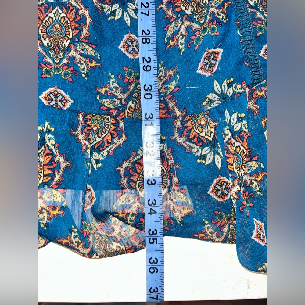 Coco + Jaimeson Bohemian Festival Print Lined Teal Mini Dress Tunic Tank Top - Picture 12 of 14